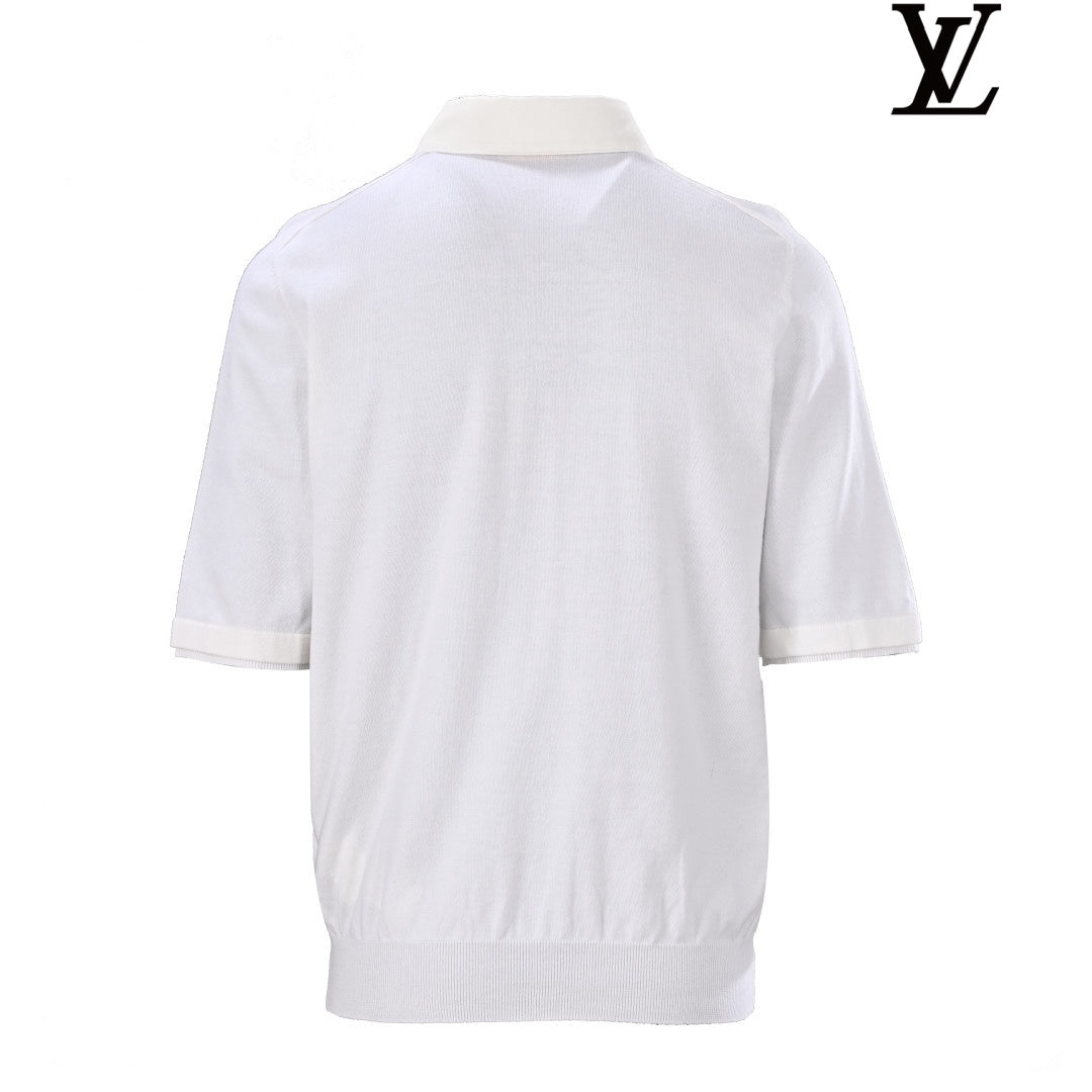 Louis Vuitton Men's White Embroidered Knit Polo Shirt