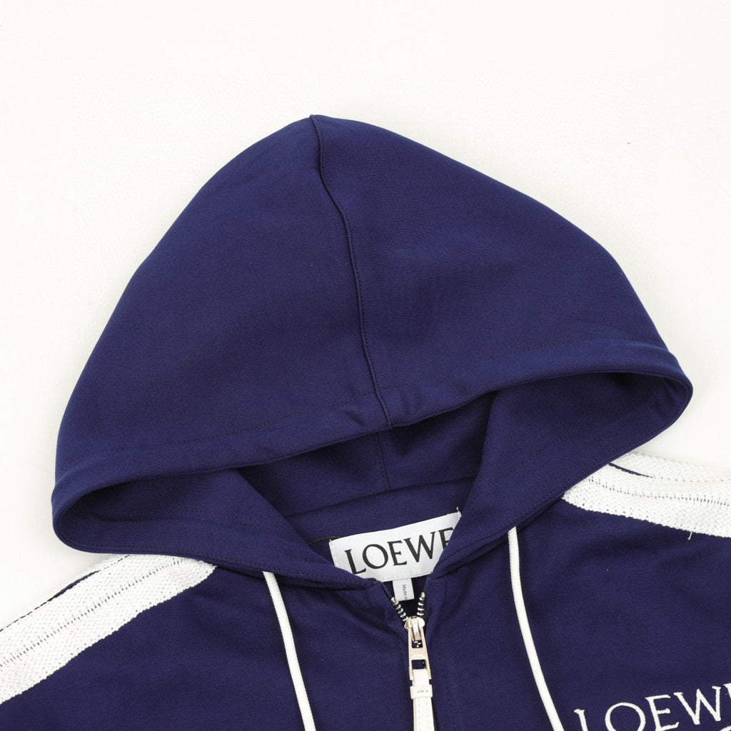 Loewe Anagram Logo Embroidered Contrast Sleeve Zip-Up Hoodie