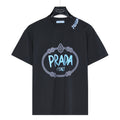 Prada Blue Graffiti Oval-Frame Logo Short-Sleeve T-Shirt in Black