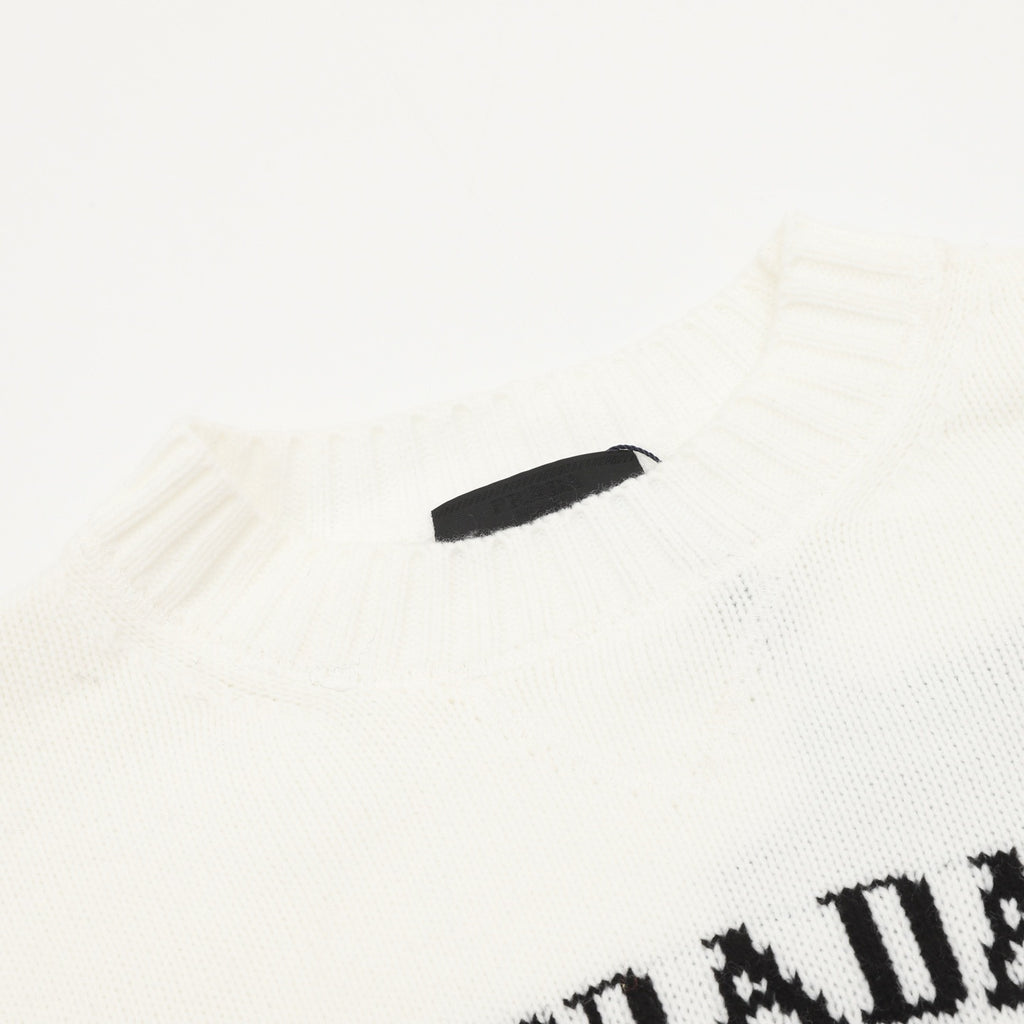 Prada Women's Men's White Logo Graphic Crewneck Sweater
