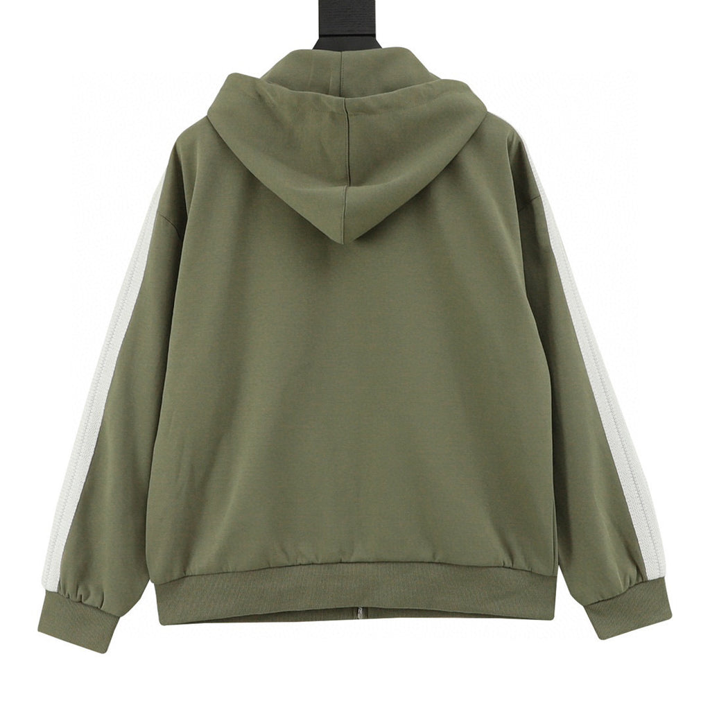 Loewe Anagram Logo Embroidered Contrast Sleeve Zip-Up Hoodie — Olive