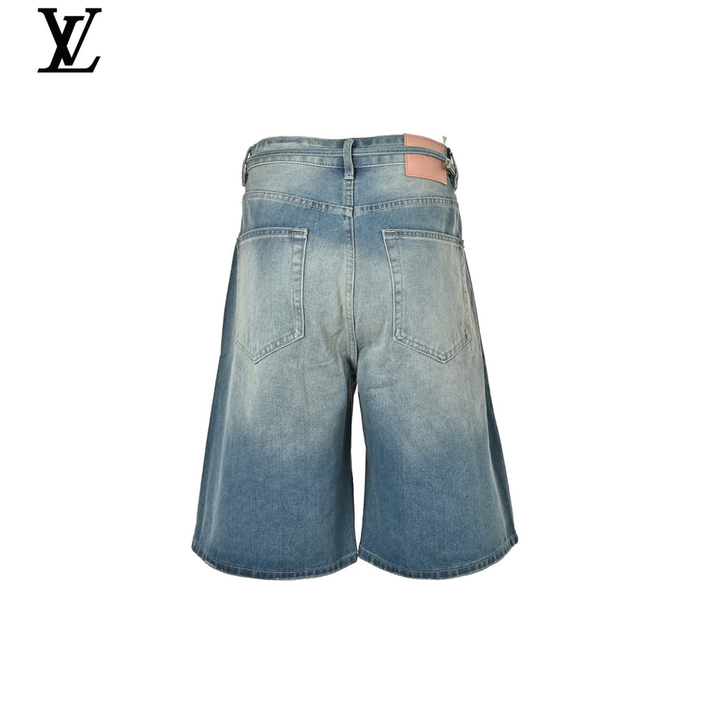 Louis Vuitton Washed Blue Distressed Denim Jorts