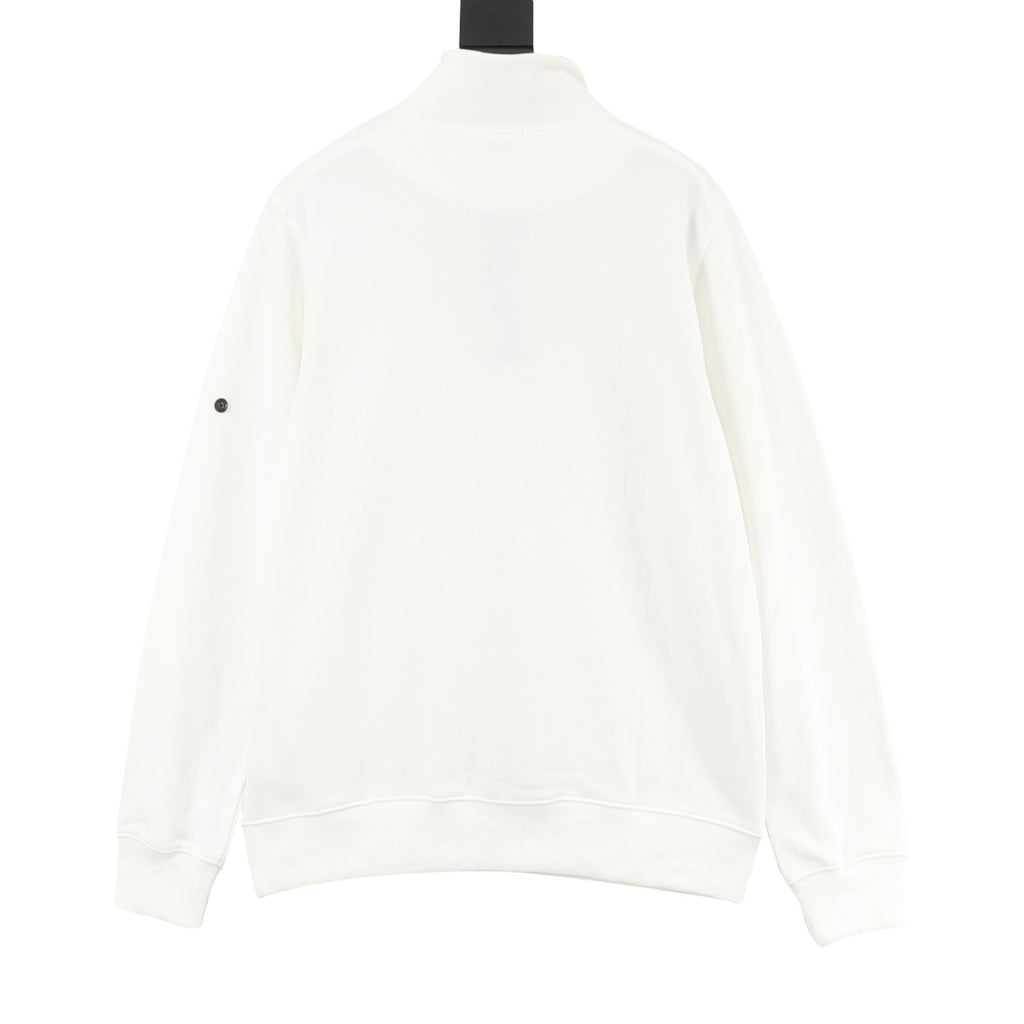 Stone Island Half-Zip Pullover Sweatshirt — Olive Green, Sleeve Badge | SS26