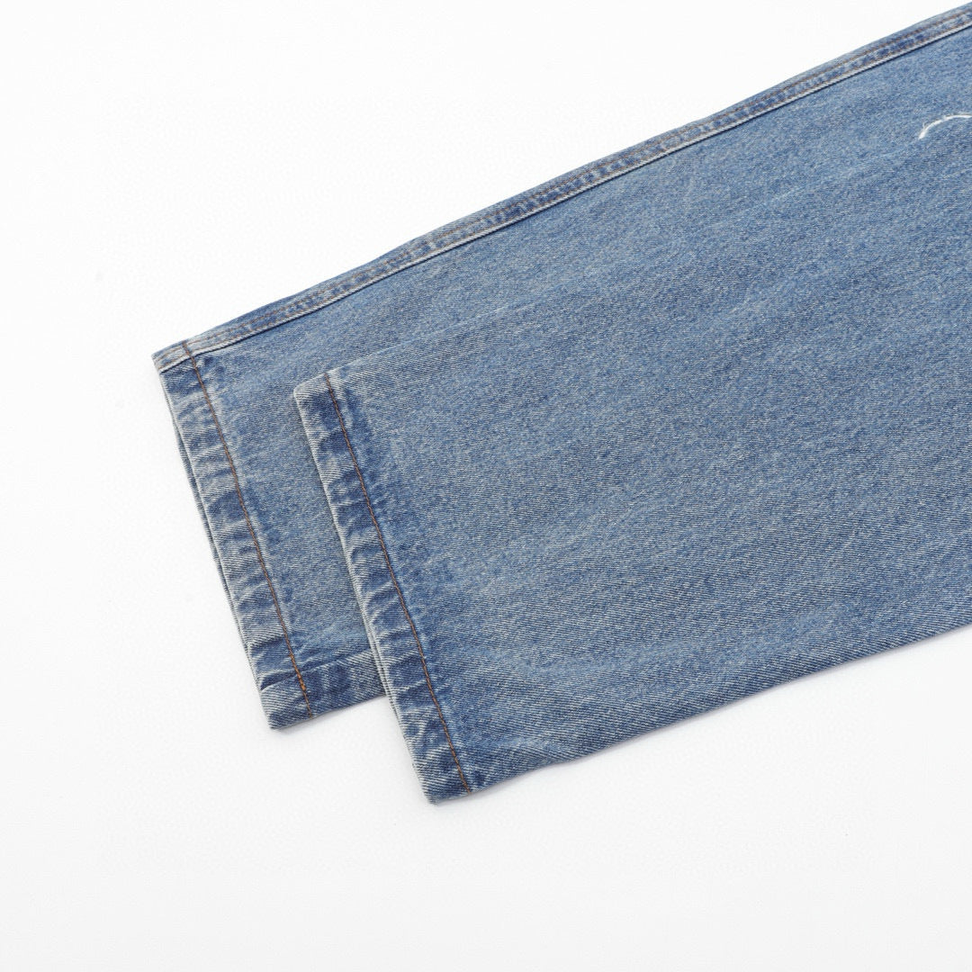 Loewe Anagram Knee Embroidered Wide-Leg Denim Jeans