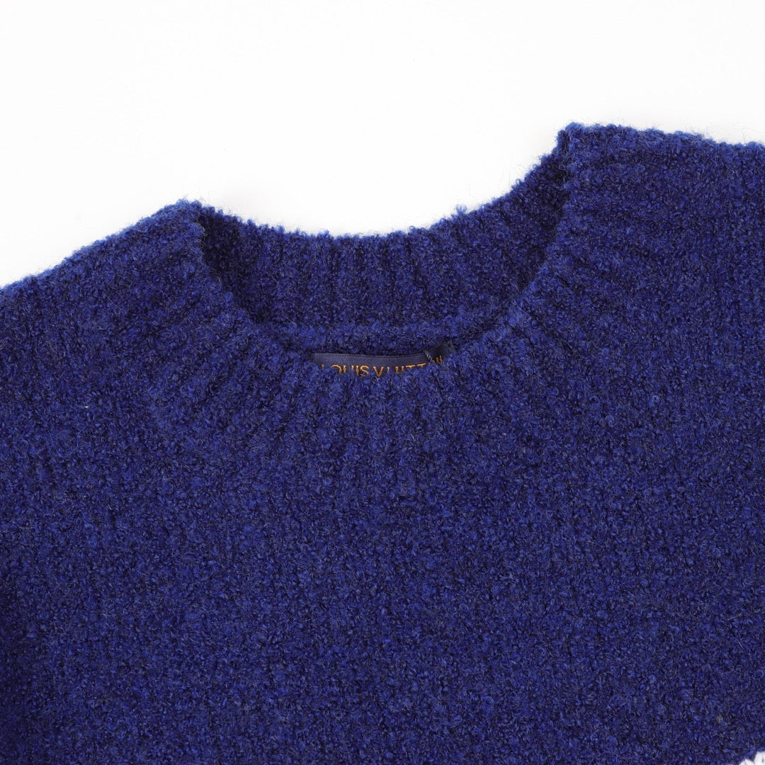 Louis Vuitton Women's Men's Navy Blue Intarsia LV Logo Crewneck Sweater