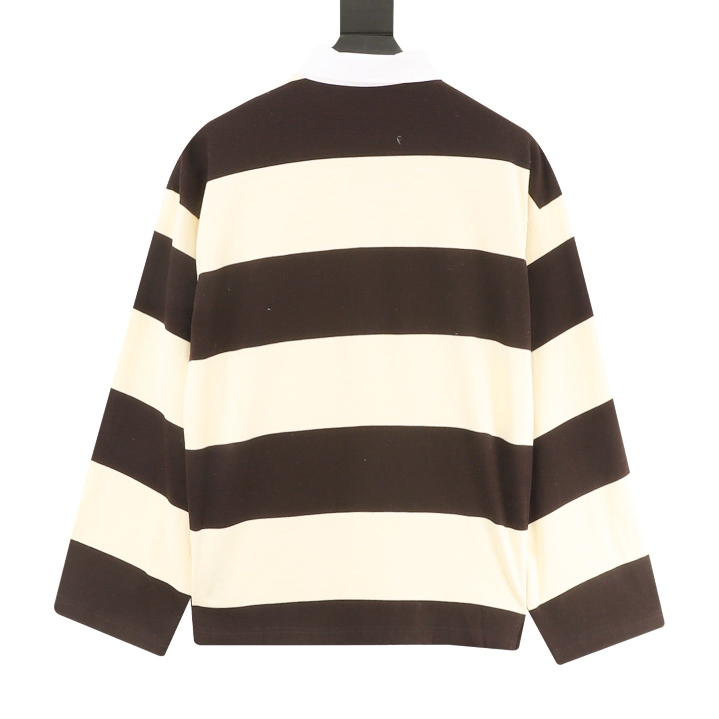 Balenciaga BB Wheat Ear Embroidered Striped Polo Sweatshirt | Brown & Cream Colorblock