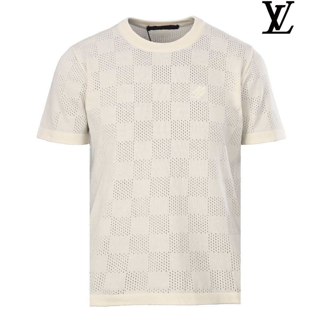 Louis Vuitton Men's Cream Damier Mesh Knit T-Shirt