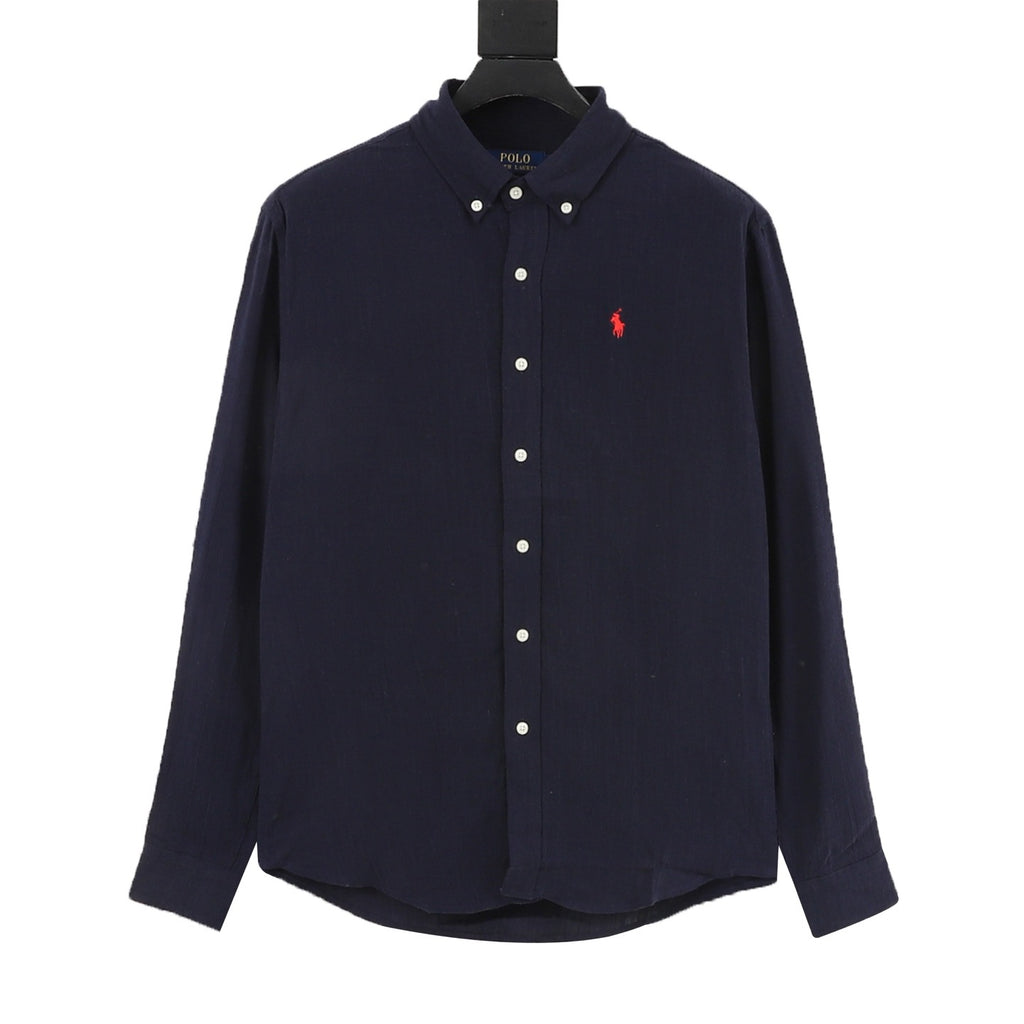 Ralph Lauren Women's Men's Navy Pony Logo Long-Sleeve Linen Shirt