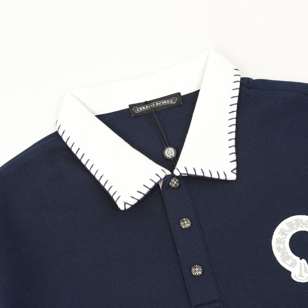 CH Horseshoe-Embroidered Long-Sleeve Polo Shirt with Collar