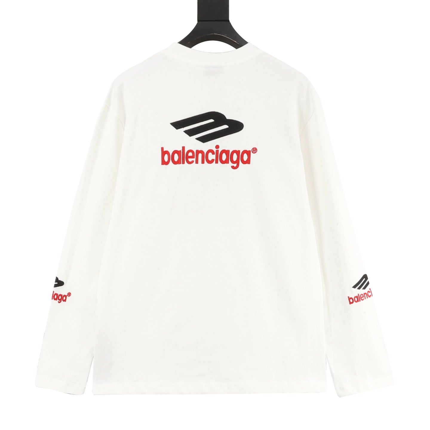 Balenciaga Classic 3M Reflective B Logo Embroidered Crewneck Long Sleeve T-Shirt | Black
