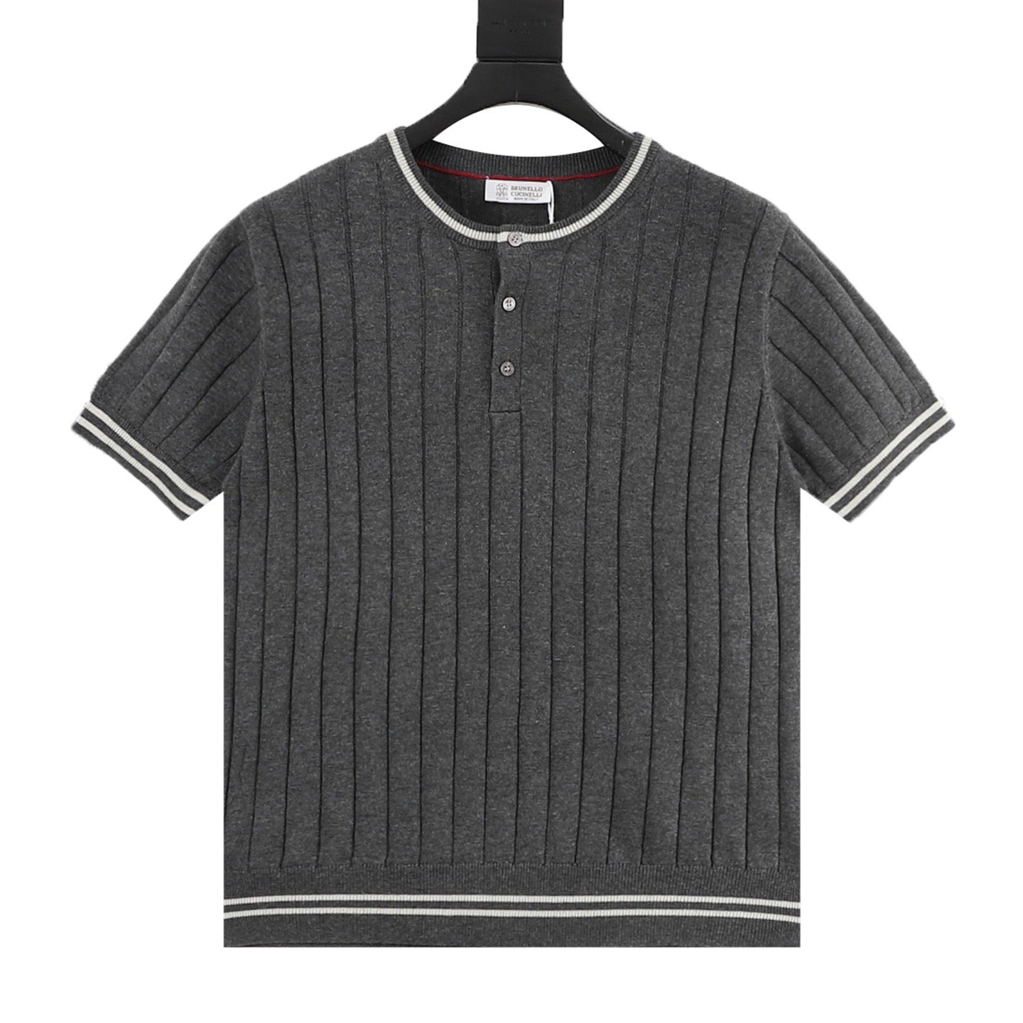 Brunello Cucinelli Striped Patchwork Knit Short-Sleeve Top