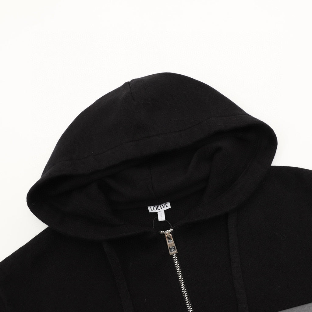 Loewe Leather Patch Pocket Zip-Up Hooded Jacket