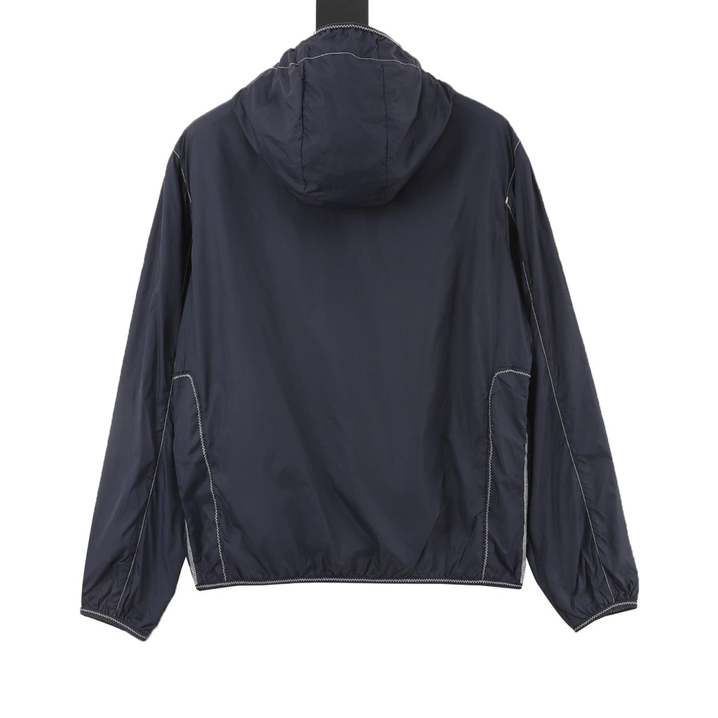 Moncler Women's Men's Navy Stitched Hooded Windbreaker Jacket