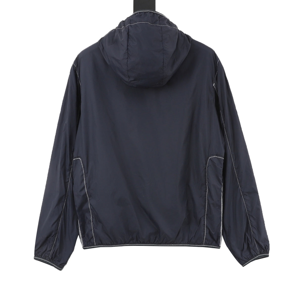 Moncler Women's Men's Navy Stitched Hooded Windbreaker Jacket