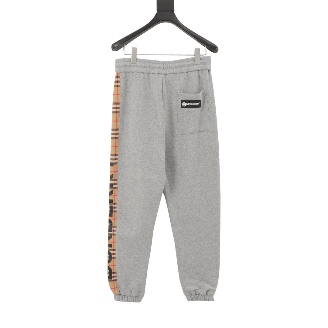 Burberry Women's Men's Grey Side Check Logo Jogger Pants