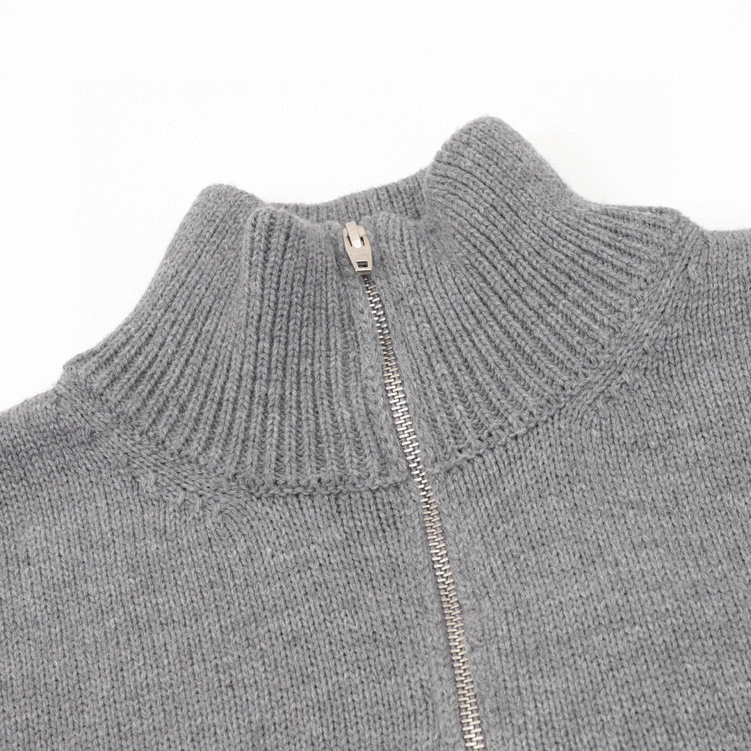 Chanel CC Logo Tonal Embroidered Half-Zip Mock Neck Knit Sweater