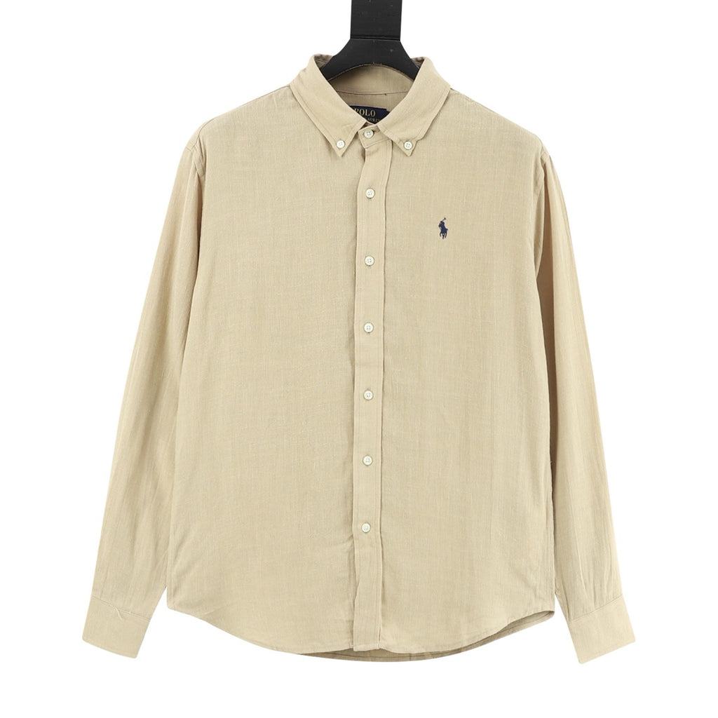 Ralph Lauren Women's Men's Beige Pony Logo Long-Sleeve Linen Shirt
