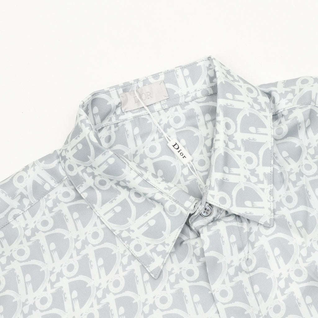 Dior Oblique Monogram All-Over Satin Shirt | Light Blue Jacquard Luxury Long Sleeve