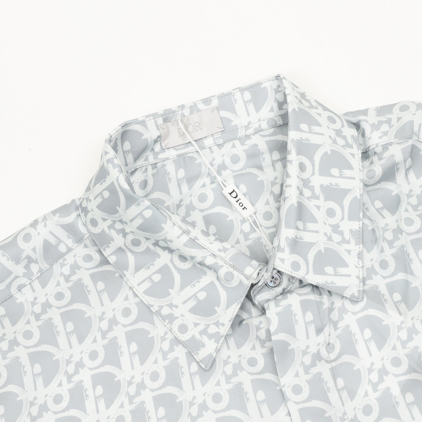 Dior Oblique Monogram All-Over Satin Shirt | Light Blue Jacquard Luxury Long Sleeve
