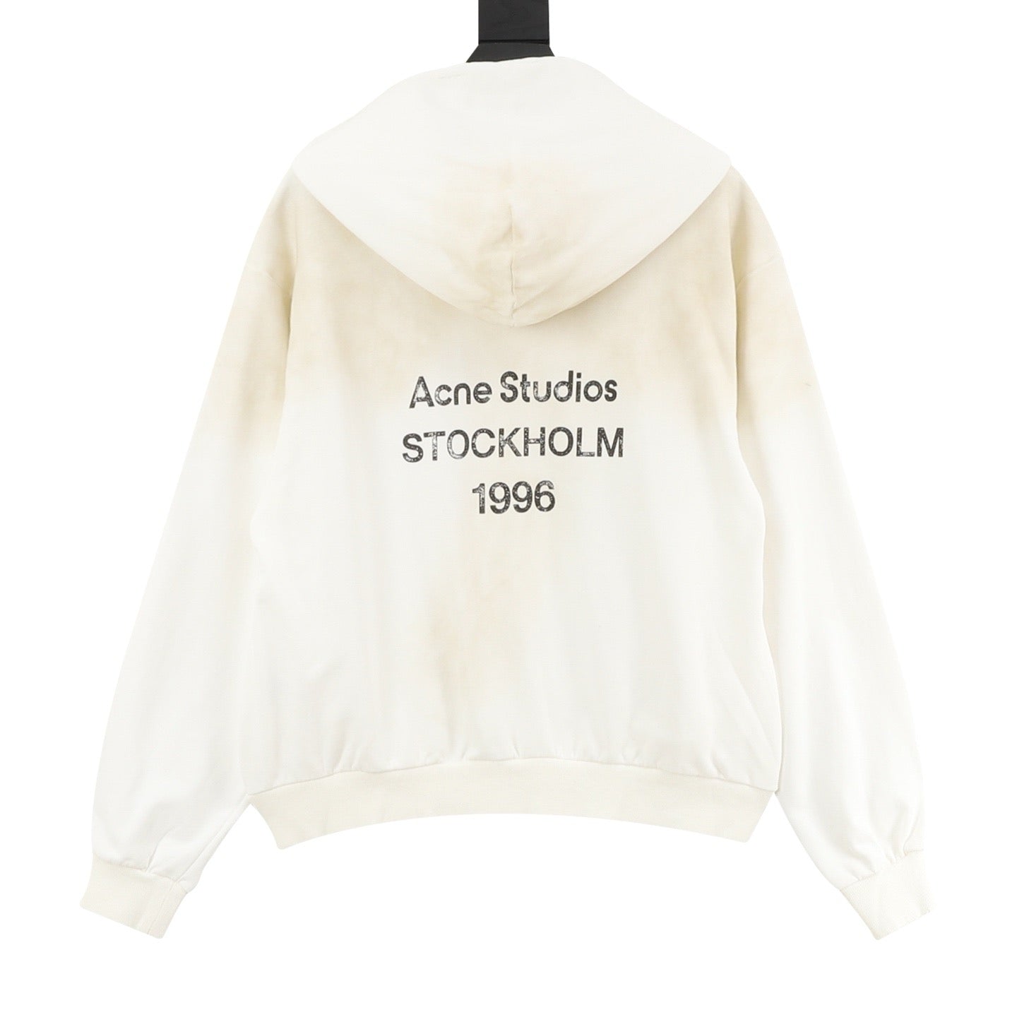 Acne Studios Six-Color Spray Paint Distressed Back Letter Hoodie | Light Grey Oversized Luxury Sweatshirt