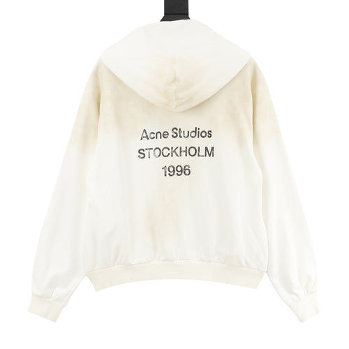 Acne Studios Six-Color Spray Paint Distressed Back Letter Hoodie | Light Grey Oversized Luxury Sweatshirt