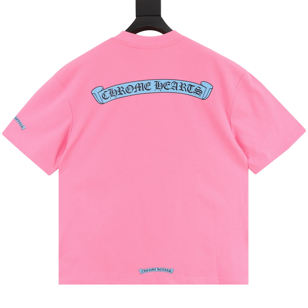 Chrome Hearts Pink Scroll Logo T-Shirt