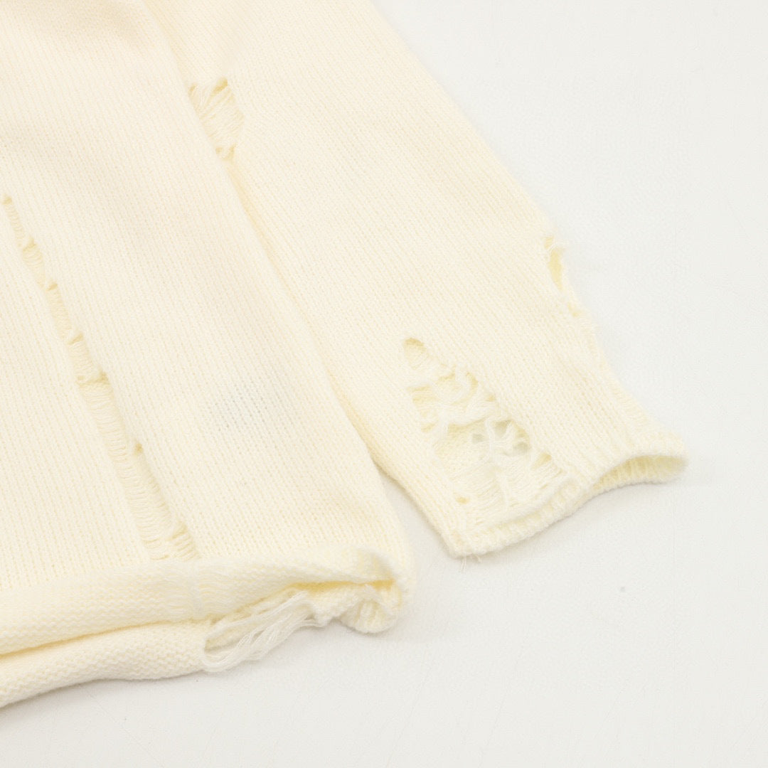 CH Embroidered Sanskrit Cross Distressed Knit Sweater
