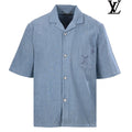 Louis Vuitton Men's Light Blue Embroidered Short Sleeve Shirt