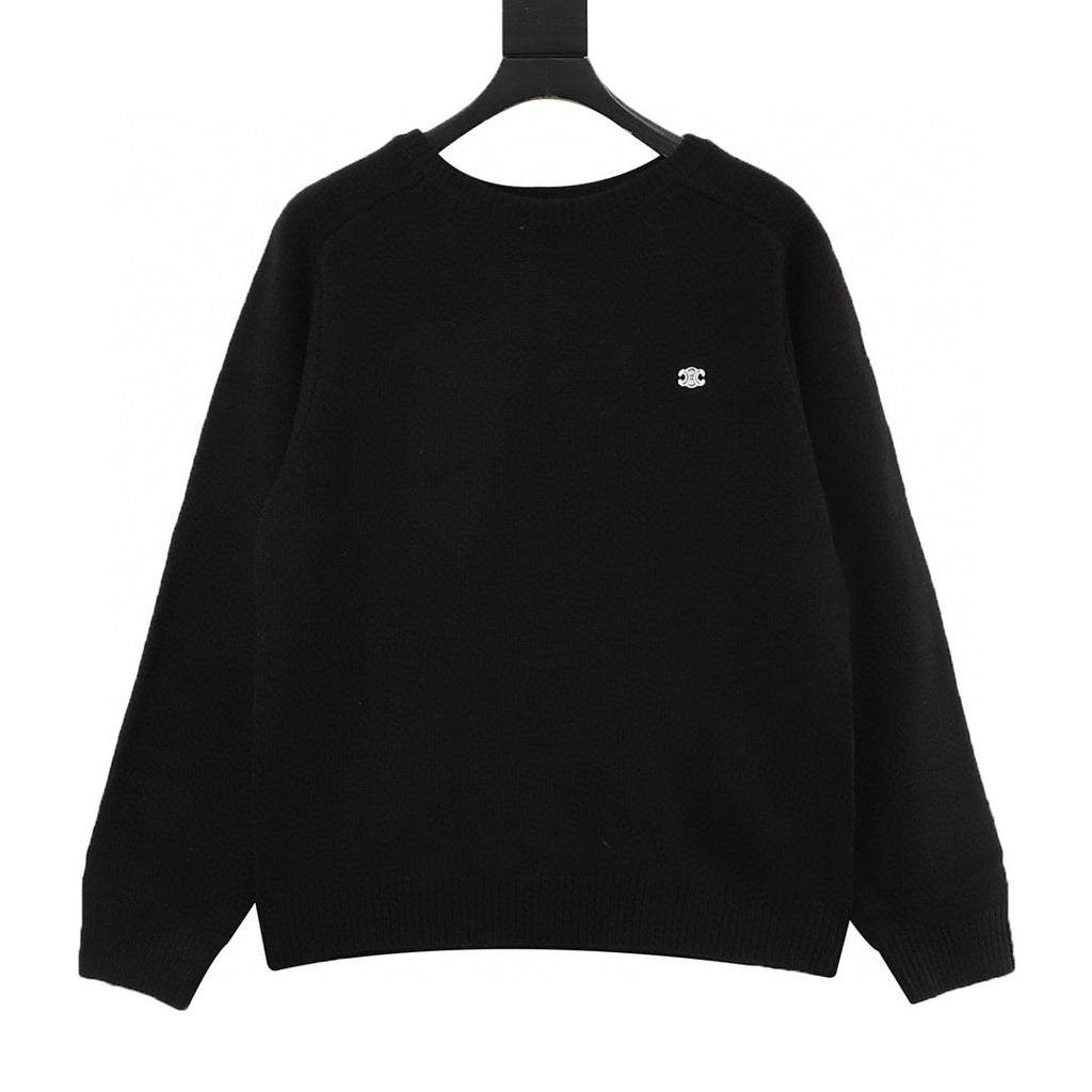 Celine Paris Back Chenille Appliqué Crew Neck Knit Sweater
