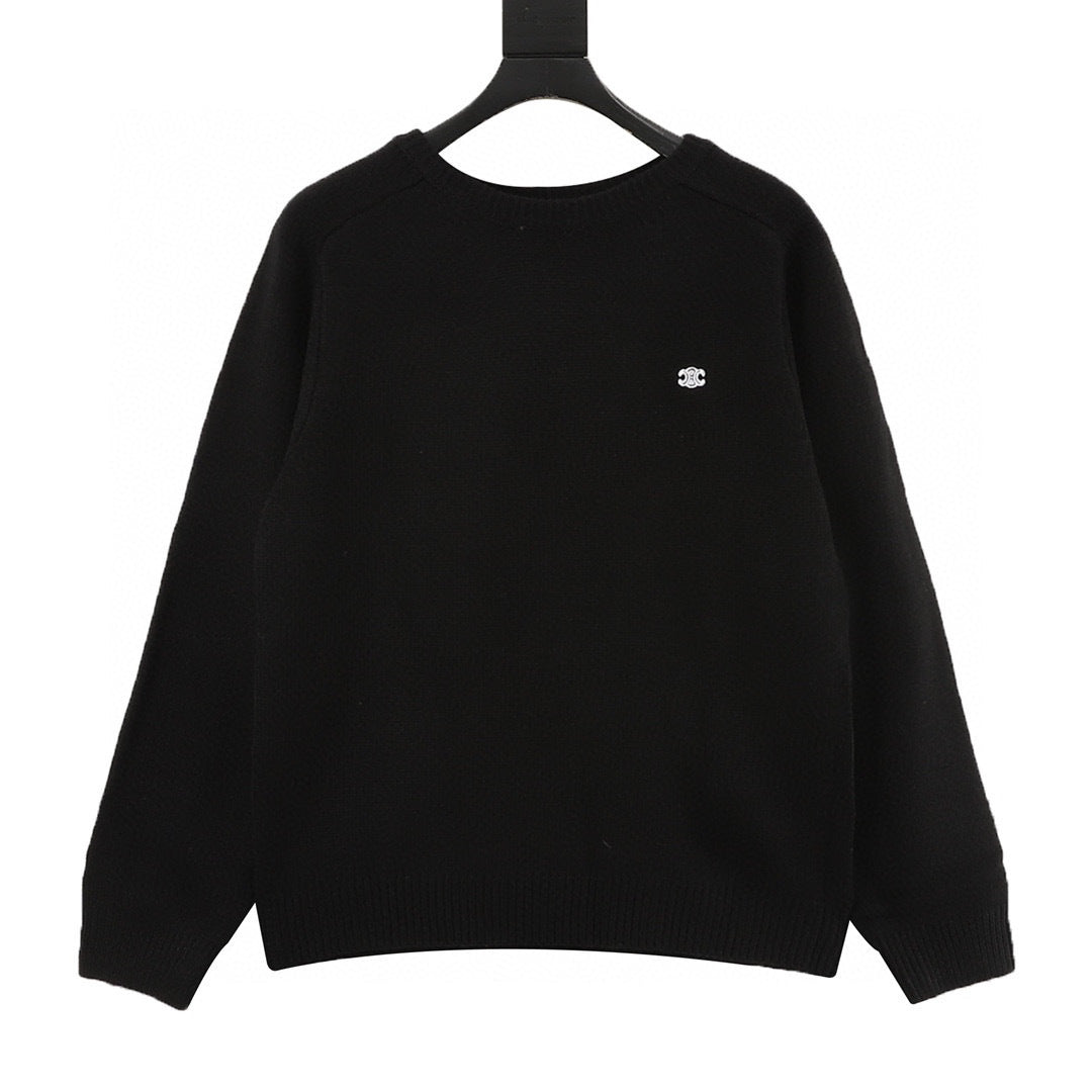 Celine Paris Back Chenille Appliqué Crew Neck Knit Sweater