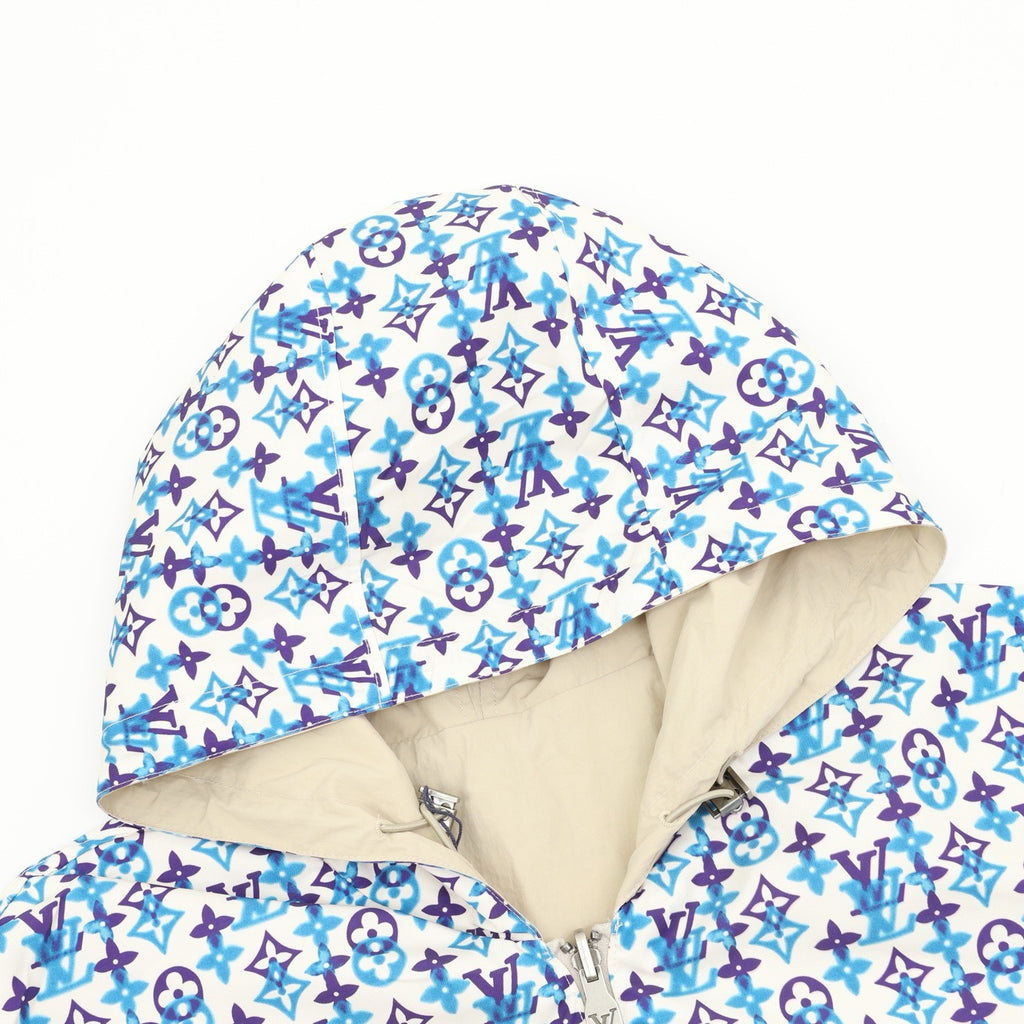 Louis Vuitton Women's & Men's White Blue Monogram Print Hooded Jacket