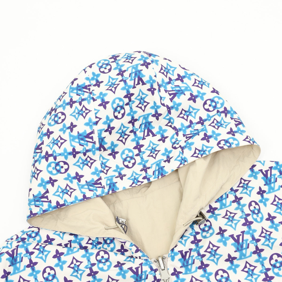 Louis Vuitton Women's & Men's White Blue Monogram Print Hooded Jacket