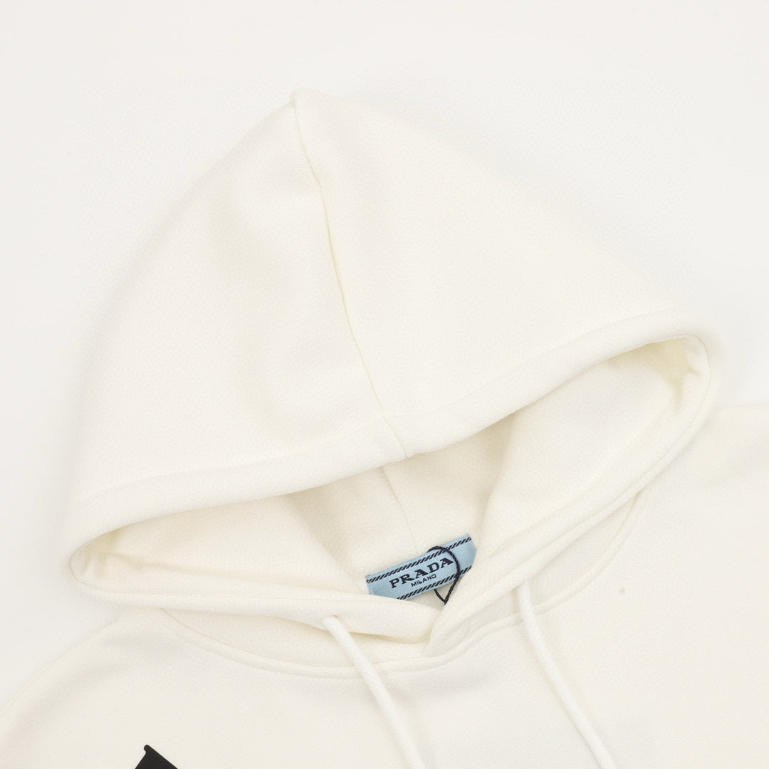 Prada Diagonal Oversized Logo Print Oversized Pullover Hoodie