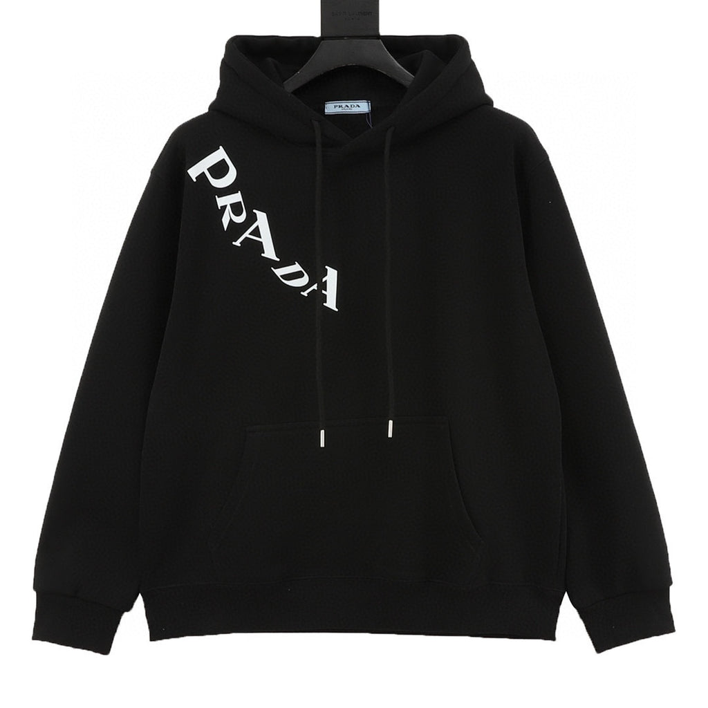 Prada Diagonal Oversized Logo Print Oversized Pullover Hoodie