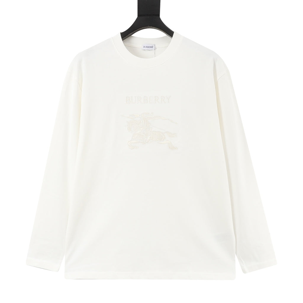 Burberry Women's & Men's White Equestrian Knight Embroidered Long-Sleeve T-Shirt