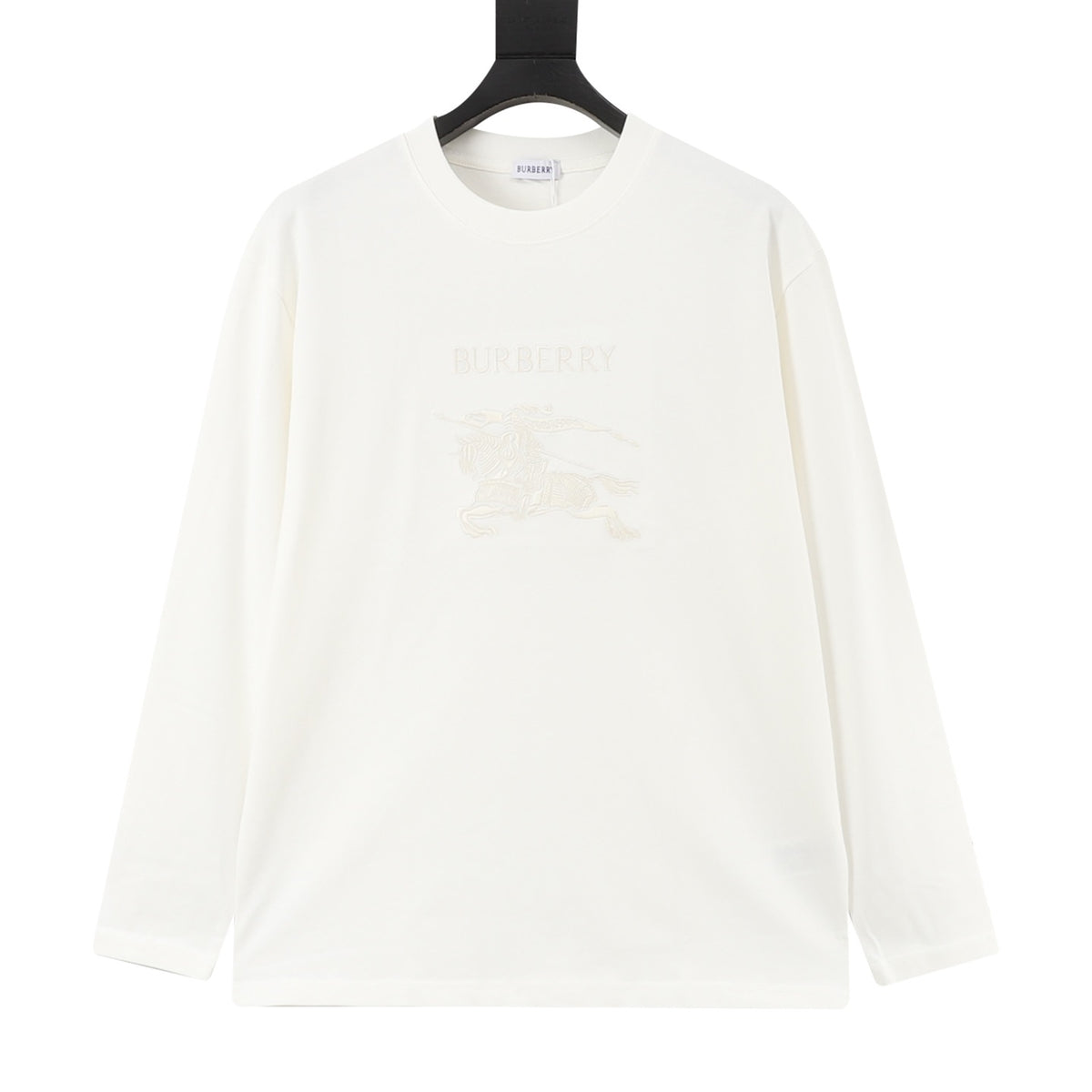 Burberry Women's & Men's White Equestrian Knight Embroidered Long-Sleeve T-Shirt
