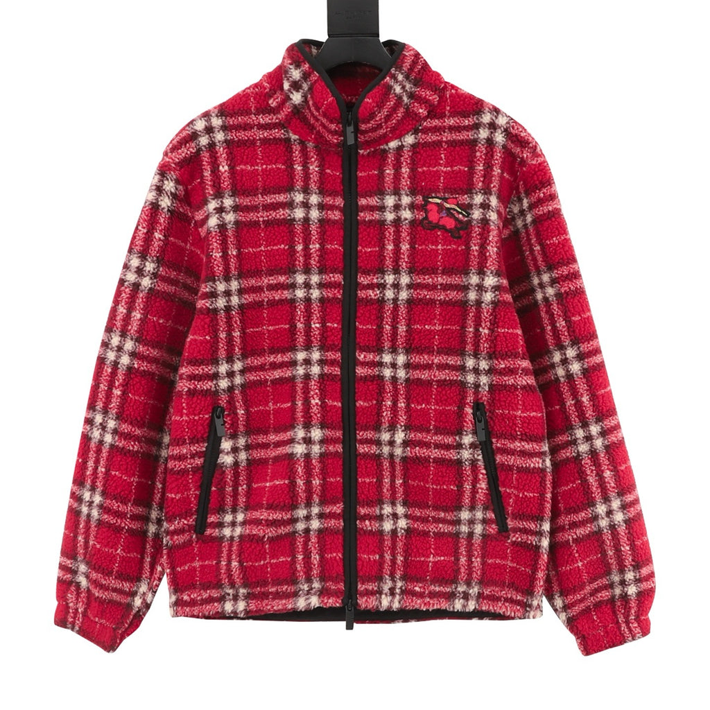 Burberry Red Check Wool-Blend Teddy Jacket
