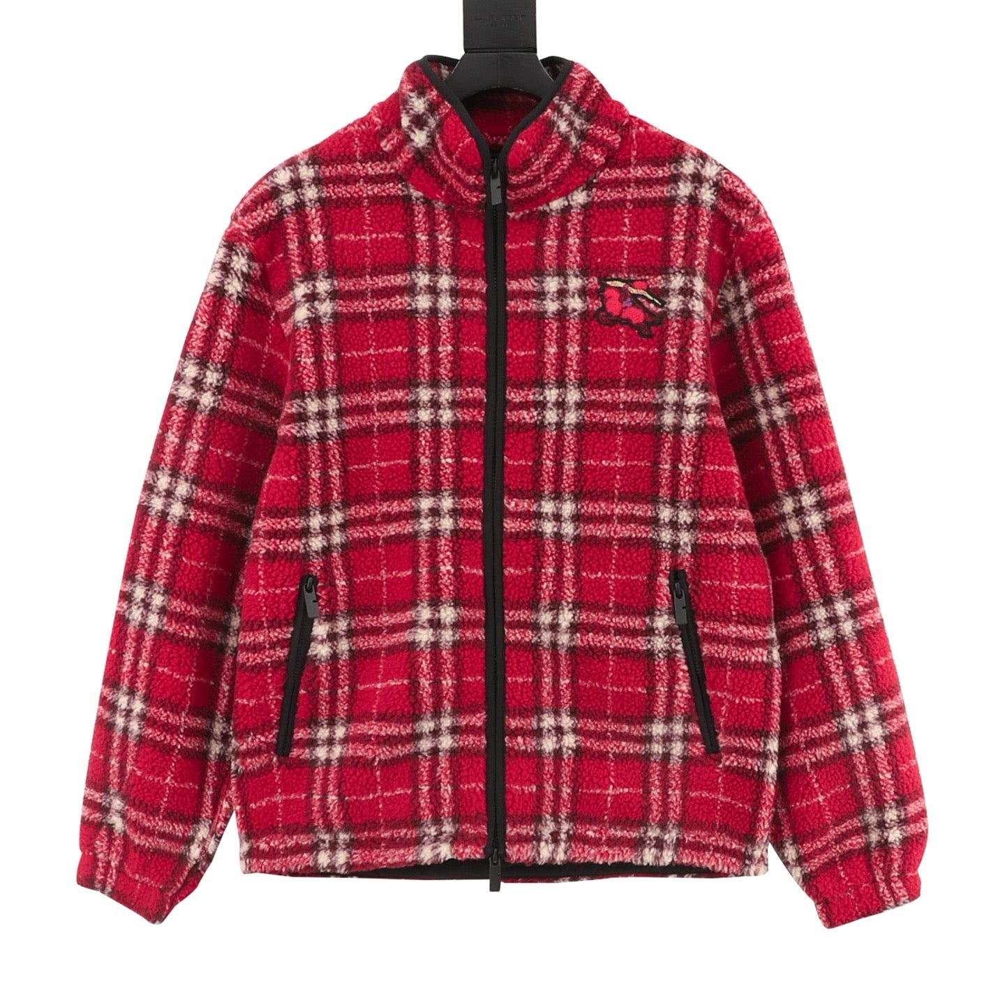 Burberry Red Check Wool-Blend Teddy Jacket