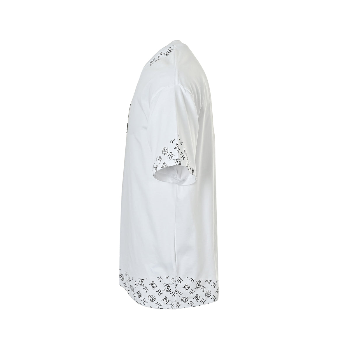 Louis Vuitton Border Monogram LV Logo Short-Sleeve T-Shirt in White