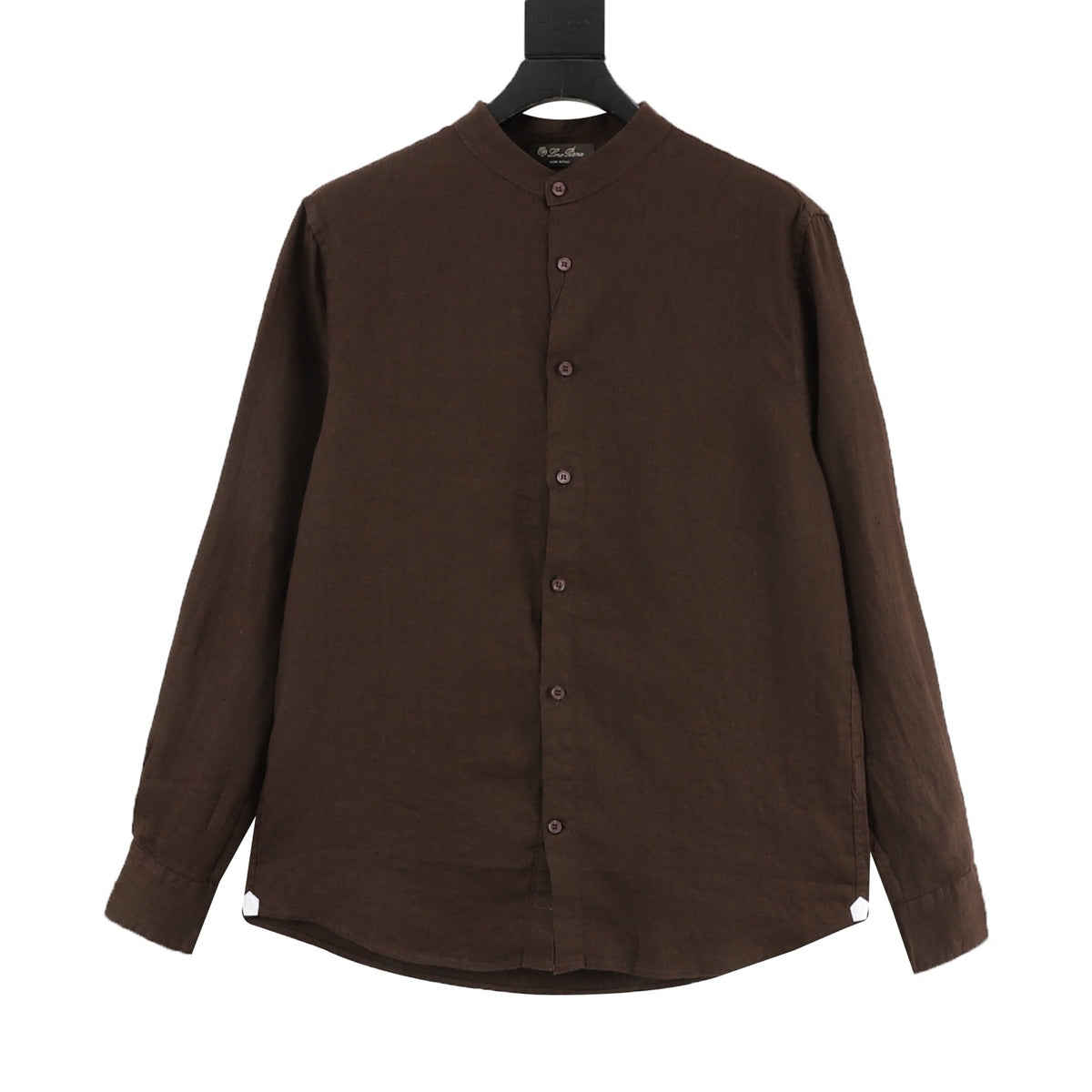 Loro Piana Women's Men's Brown Mandarin-Collar Linen Shirt