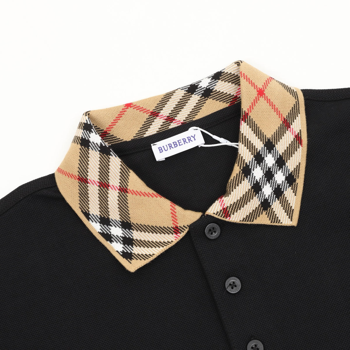 Burberry Women's & Men's Black Vintage Check Collar Long-Sleeve Polo Shirt