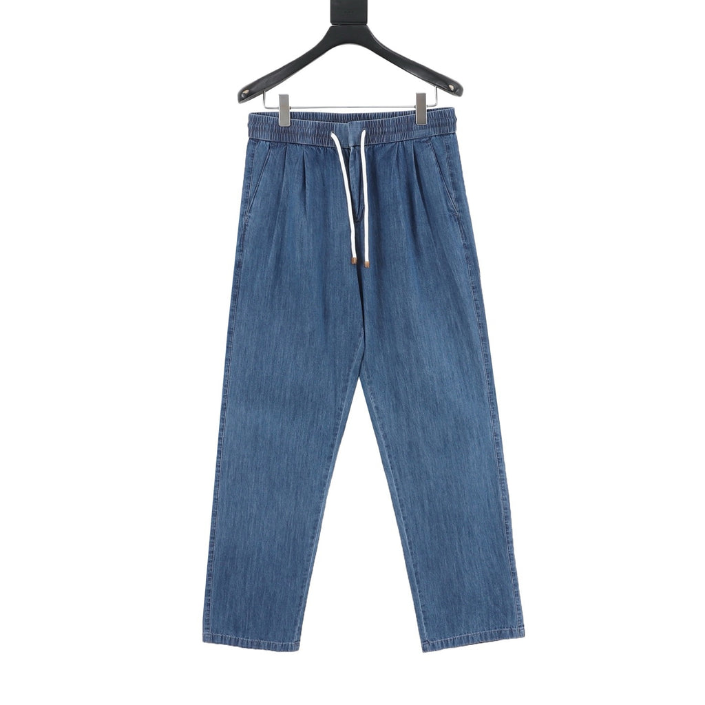 Brunello Cucinelli Washed Cotton Denim Casual Trousers