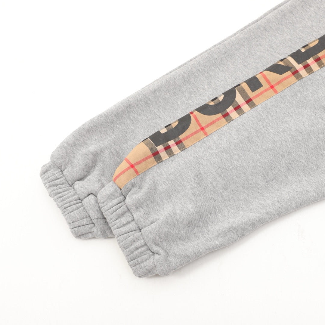 Burberry Women's Men's Grey Side Check Logo Jogger Pants