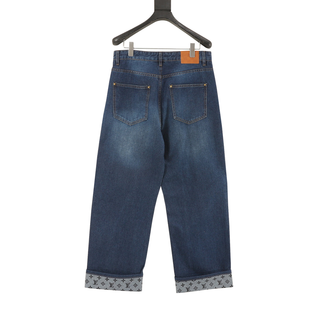 Louis Vuitton LV Monogram-Lined Cuffed Wide-Leg Jeans