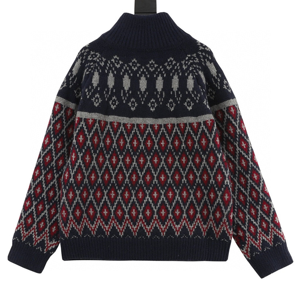 Loewe Fair Isle Jacquard Zip-Up Stand Collar Knit Cardigan