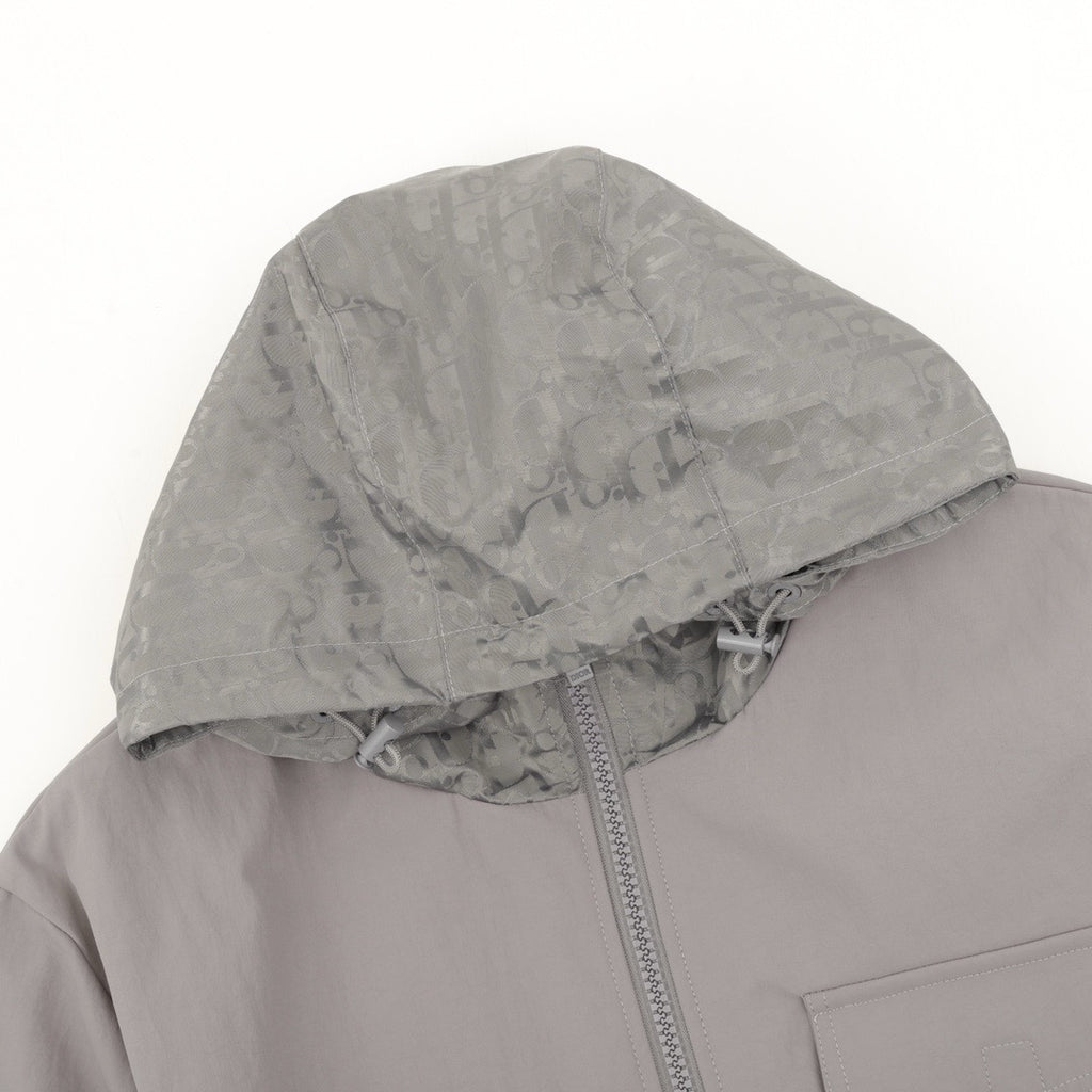Dior Women's & Men's Grey Technical Fabric Hooded Windbreaker