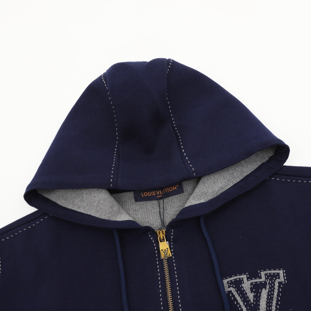 Louis Vuitton Women's / Men's Stitched Monogram Zip Hoodie in Navy