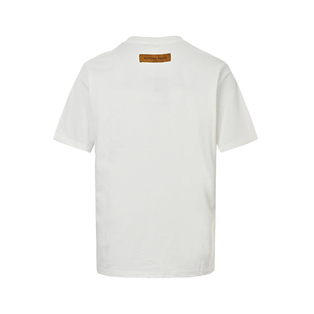 Louis Vuitton Red "Live Very Good" Monogram Print Short-Sleeve T-Shirt in White