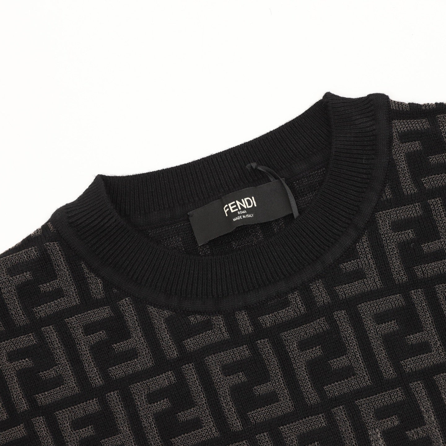 Fendi FF Monogram All-Over Jacquard Crewneck Sweater | Black Tonal Luxury Knitwear