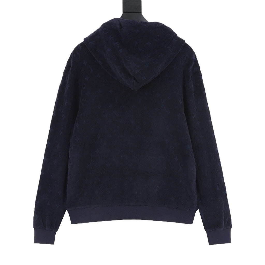 Louis Vuitton Monogram Flocked Terry Zip-Up Hoodie — Navy